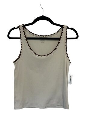 Old Navy Cream Ribbed Tank with Brown Embroidery